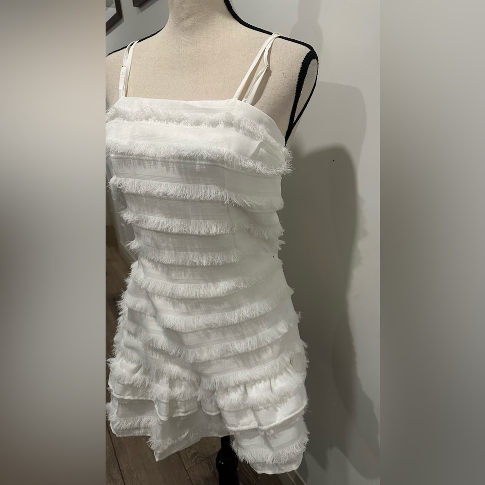 Princess Polly Molina White Mini Dress Size 4 straps eyelash ruffle fringe  NWT - Picture 7 of 12